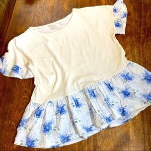 Gap Kids White and Blue Cotton Oversized Top